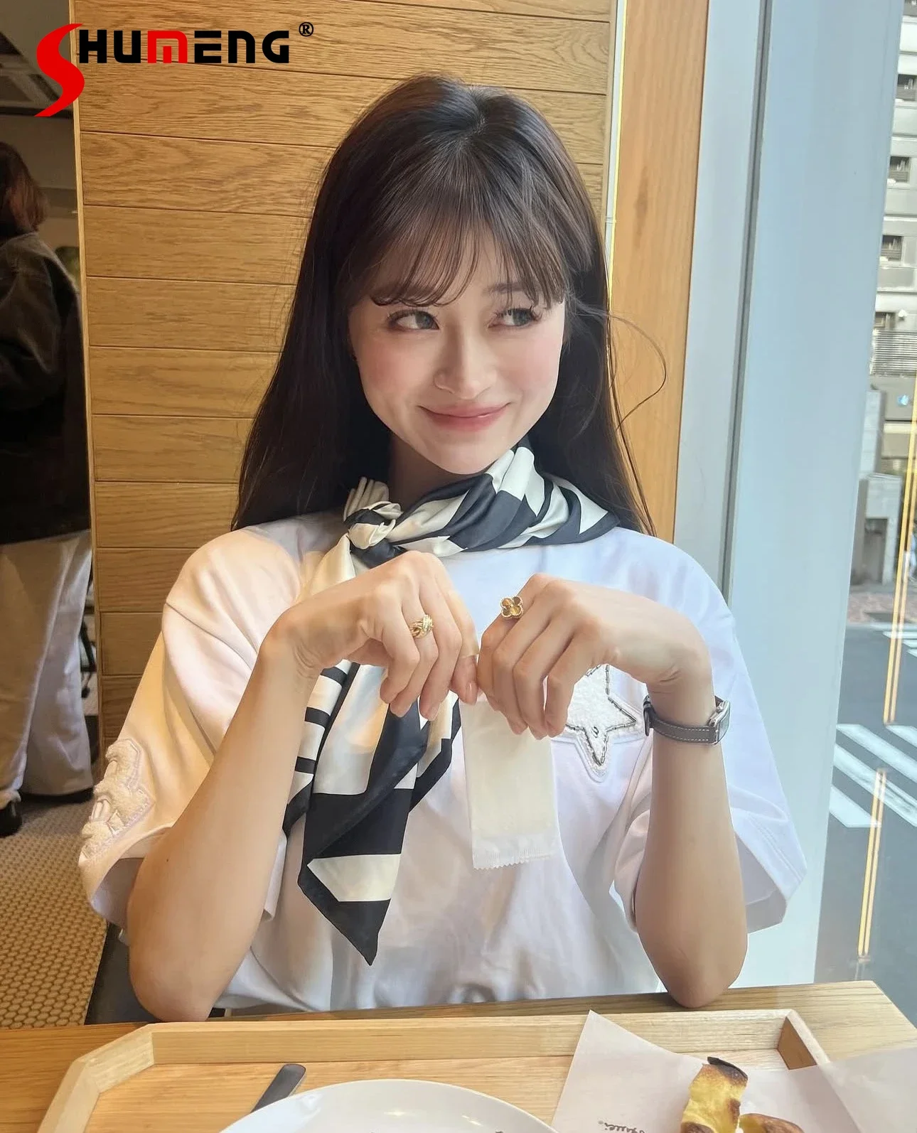 

2026 Summer Women's White Casual T-Shirt Japanese Style Ladies Sweet Crew Neck B Letter Embroidered Star Patch Basic T-Shirt Top