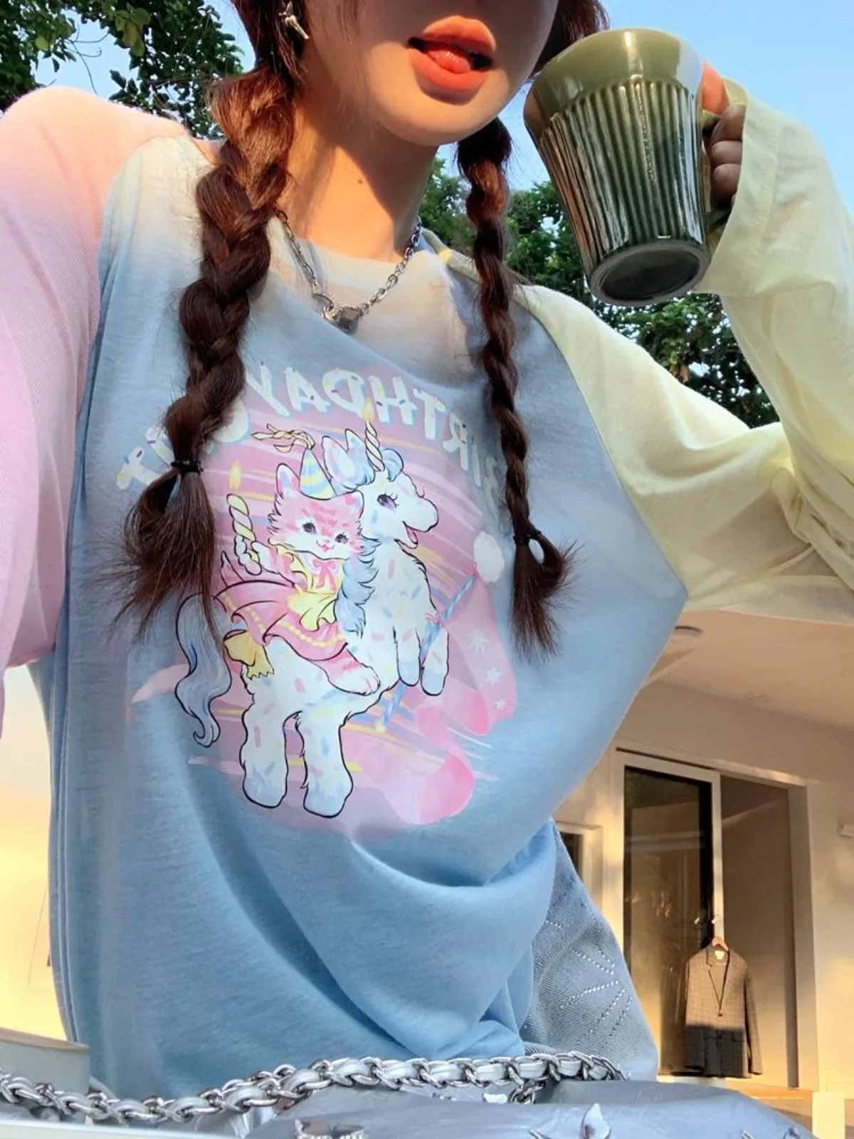 

Women Summer Day Dopamine Color Blocking Round Neck Long Pattern Sleeve T Shirts Lady Tops Female Casual Tees Women's T-shirt