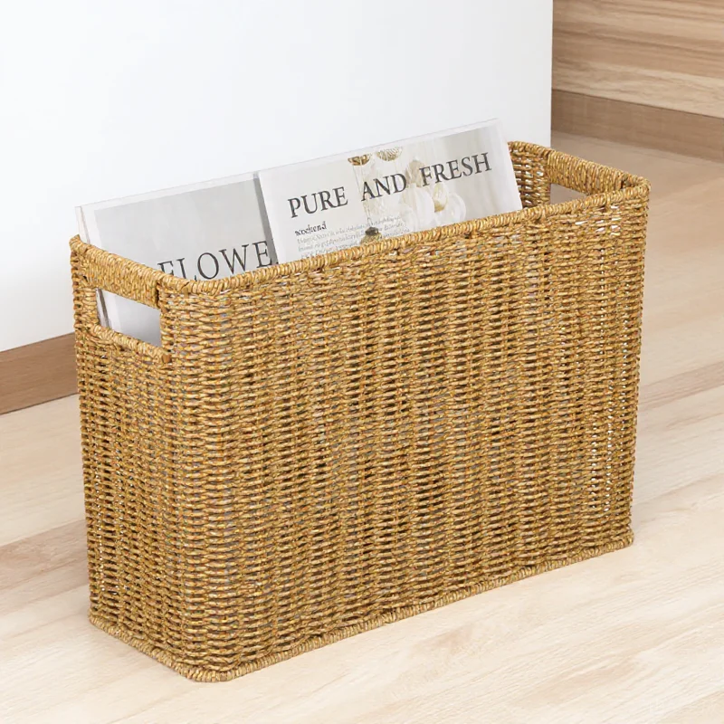 

Woven Storage Basket For Table Large Capacity Hollow Handle Rustic Desktop Organizer Sundry Container Home Supplies