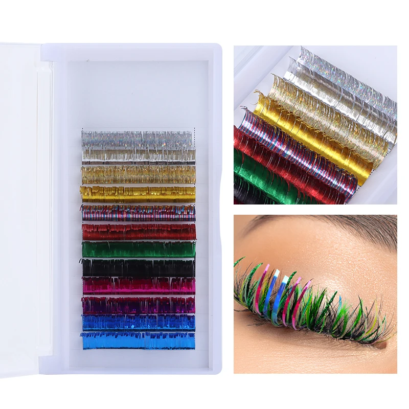 Good Quality Eyelash Decorate 12Rows Shiny Colorful Holographic Eyelash Extension Soft Natural