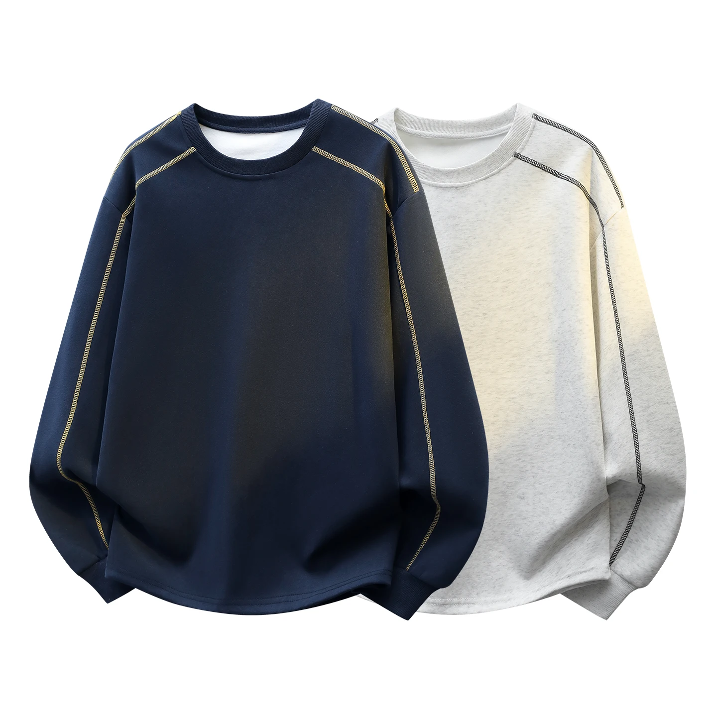Men Casual Crew Neck Sweatshirt Contrast Stitch Long‑Sleeve Tops Loose Oversized Pullover Streetwear Male Sports Sweatshirts