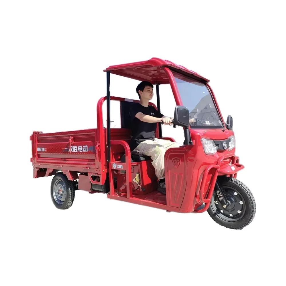 1000W Electric 3-Wheel Adult Passenger Triciclo Open Body Cargo Dump Truck 60V Motorized Cargo Tricycle