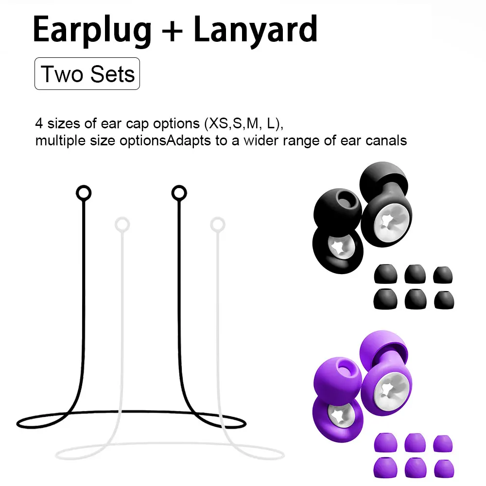 2 Pairs Lightweight Silicone Earplugs Noise Isolation for Travel Study Work Daily Use Comfortable Fit And Reusable Ear Buds