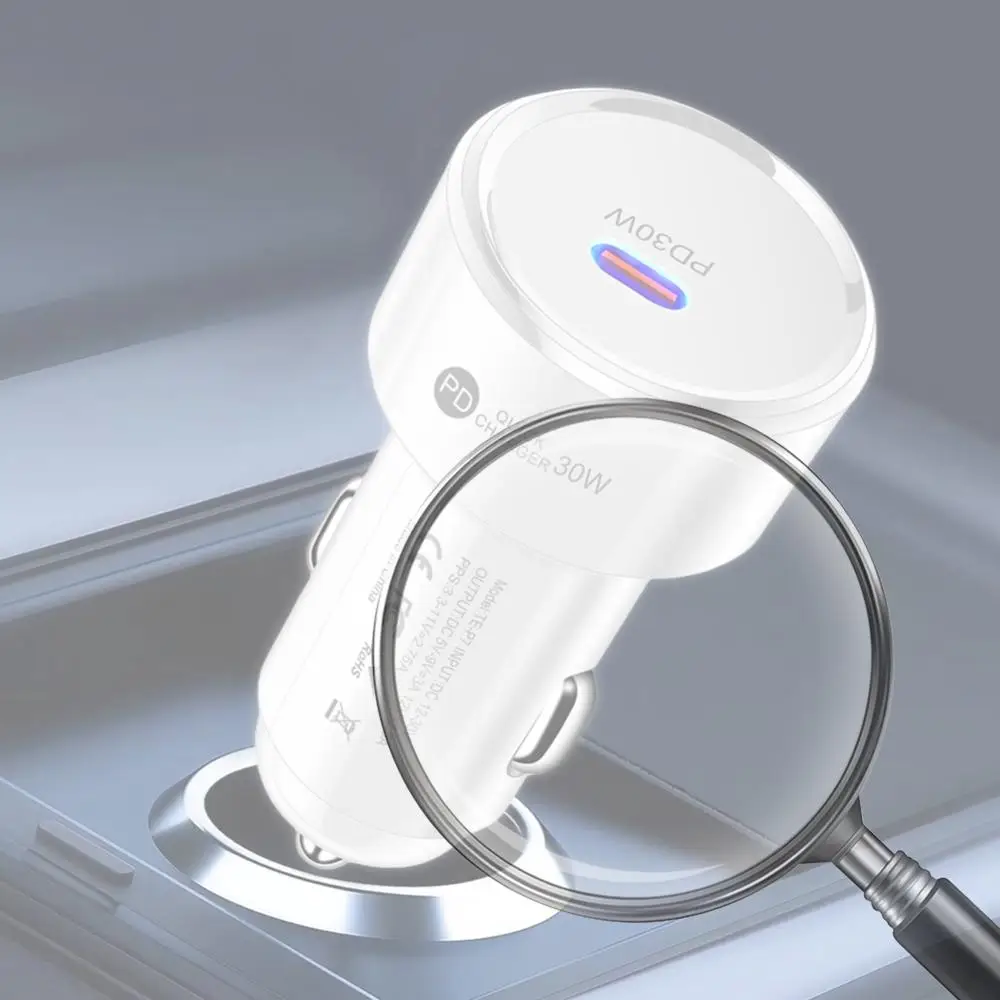 

Автомобильное зарядное устройство PD 30W для быстрой зарядки, адаптер питания для автомобиля с многоуровневой защитой, автомобильный USB-C адаптер для Samsung, Huawei, Xiaomi