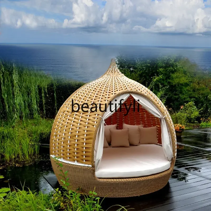 Rattan sofa patio balcony nest chair swimming pool outdoor round bed