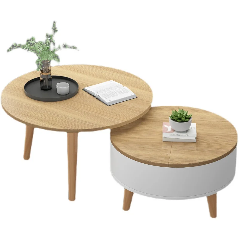 

Household small apartment round combination portable coffee table