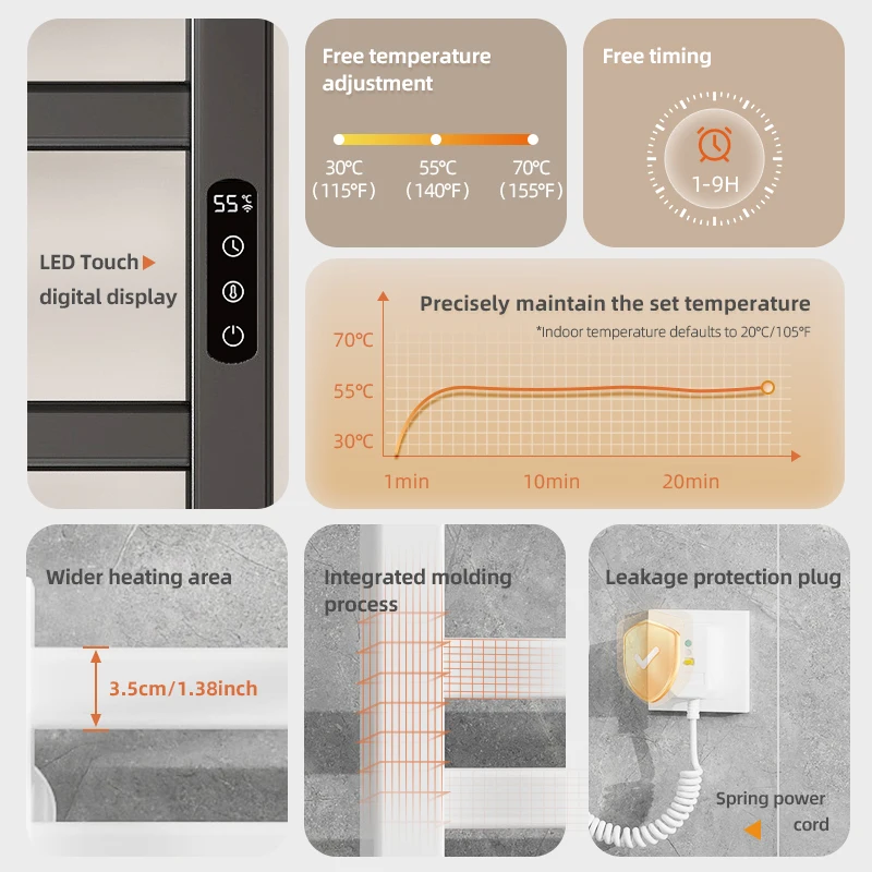 SIOYIE Towel Warmer Bathroom Wall Mounted Electric Towel Drying,  Heated Towel Rack with Timer And Temperature Control R310