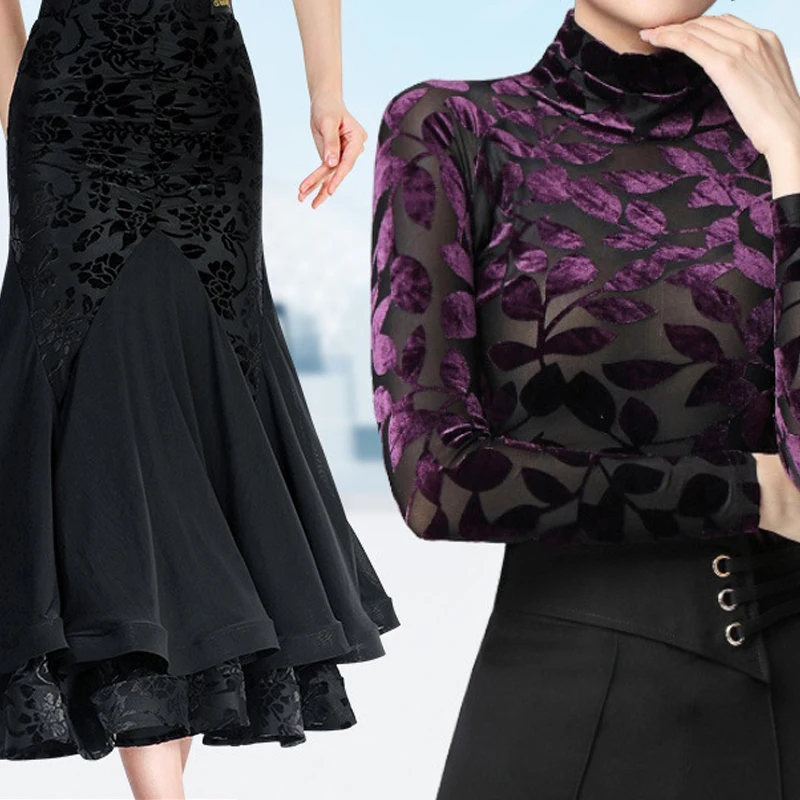 

Ballroom Dance Costumes For Women High Neck Tops Long Skirts Dance Practice Clothes Rumba Samba Chacha Modern Dance Wear DN19479