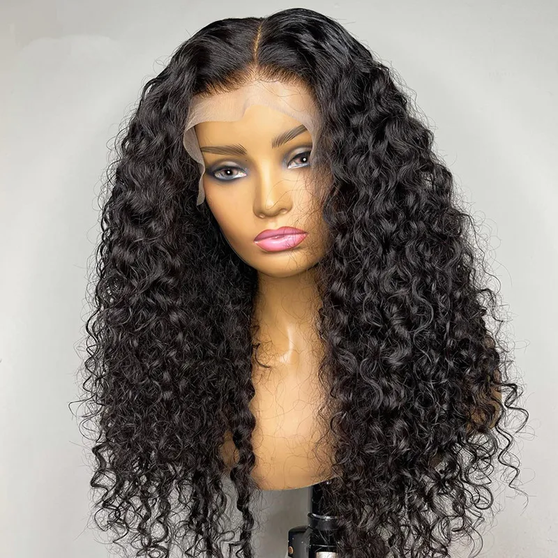 Soft Glueless 180Density 26Inch Long Natural Black Kinky Curly Deep Lace Front Wig For Women With Baby Hair Preplucked Daily