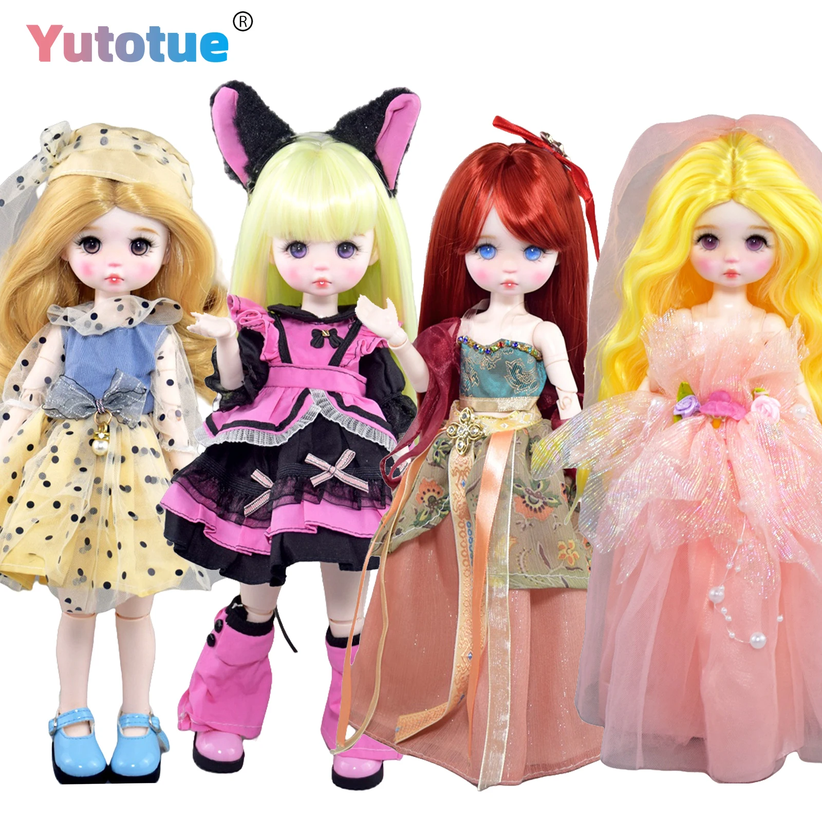YUTOTUE 12 inch Height Girl Doll Toy Handpainted Makeup Face Removable Fashion Clothes Set Head can open Cute Doll Best Gift