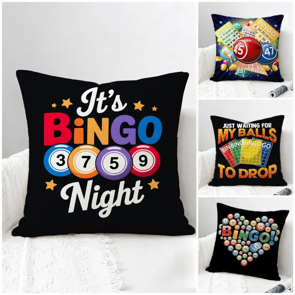 Game Bingo Balls Cushion Cover Natural Linen Pillowcase Set, All-in-One Decor for Sofa, Bedroom & Chair