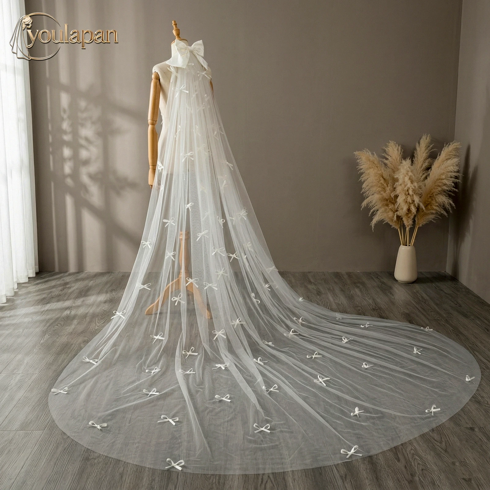 TOPQUEEN Romantic Bow-Adorned Bridal Veil 3-Meter Long Train Customizable Wedding Veil And Accessories M161