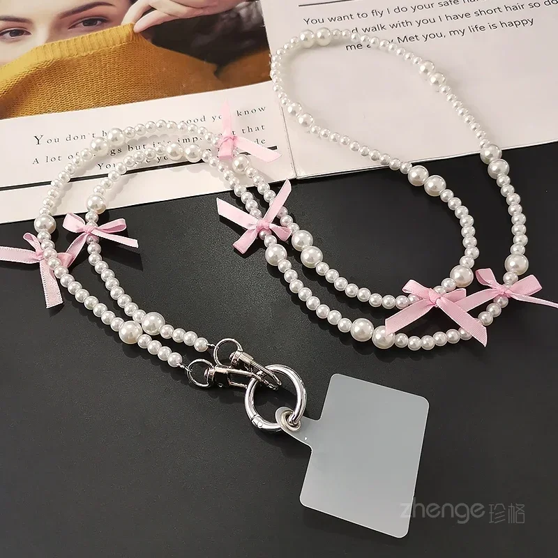 Crossbody Hand with Bow Pearl Chain Drop Resistant Mobile Phone Hanger Neck Back Chain Long Mobile Phone Lanyard for Women image 4