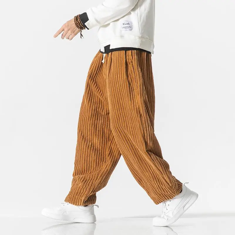 2024 Spring New Men Harajuku Vintage Corduroy Loose Pants Chinese Style Casual Bound Feet Large Size Fashion All-match Trousers