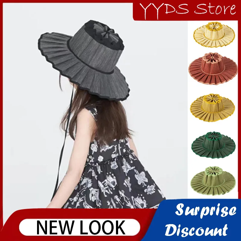 INS Foldable Straw Hat Parent-child Summer Straw Sun Hat Wide Brim Flat Top Raffia Straw Hat Papyrus Sun Hat Beach Sun Hat