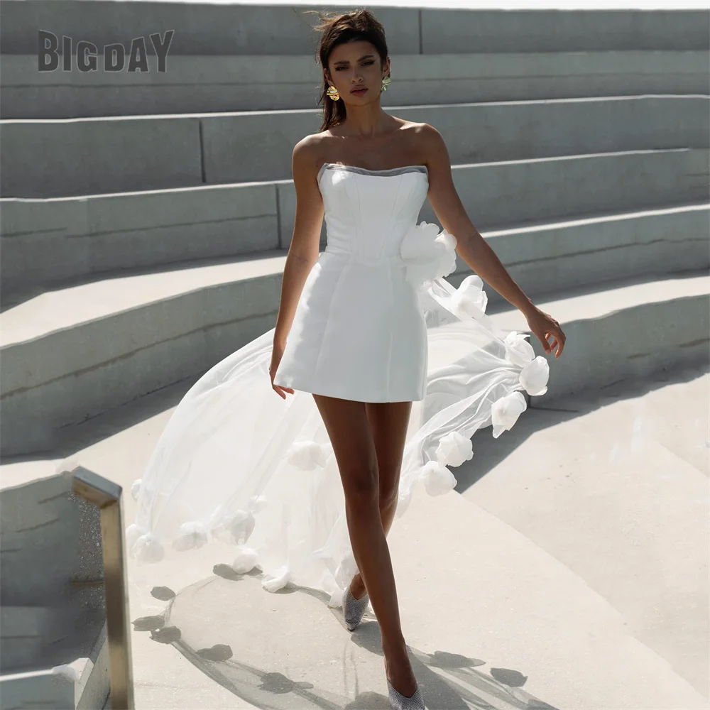 

Modern Short Wedding Dresses Women 2025 Boat-Neck Open Back 3D Flowers Sleeveless Bridal Gowns Vestidos De Noiva Customized