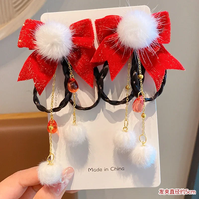 Capodanno ragazza accessori per capelli petardo fiocco carta per capelli ragazza capodanno copricapo fiore rosso per bambini accessori per capelli cinesi