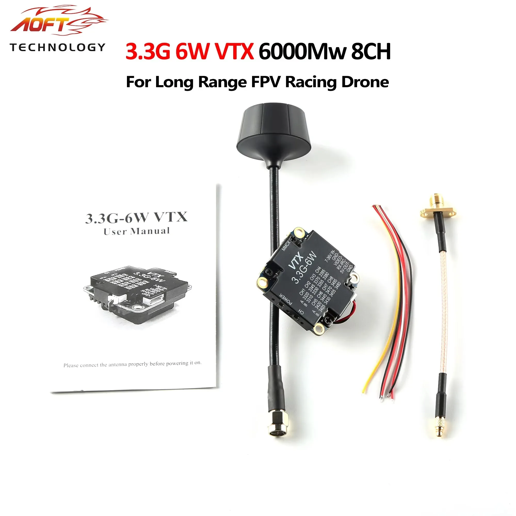 BoMs3.3Ghz 6W VTX Analog Image Transmission Module High-power 8CH With IRC Tramp Control Protocol For Long Range FPV Racing Dron