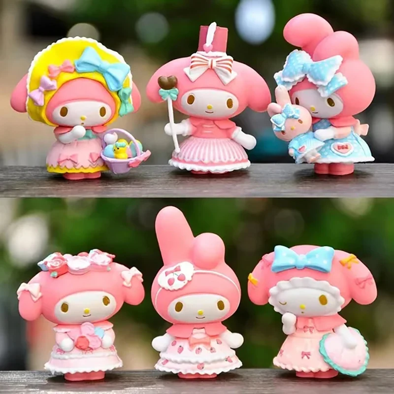 Kulomi Cute Trendy Decorative Figures Tea Party Maid Outfit Sanrio Melody Pvc Model Doll Girl Heart Kids Toys Cake Decoration