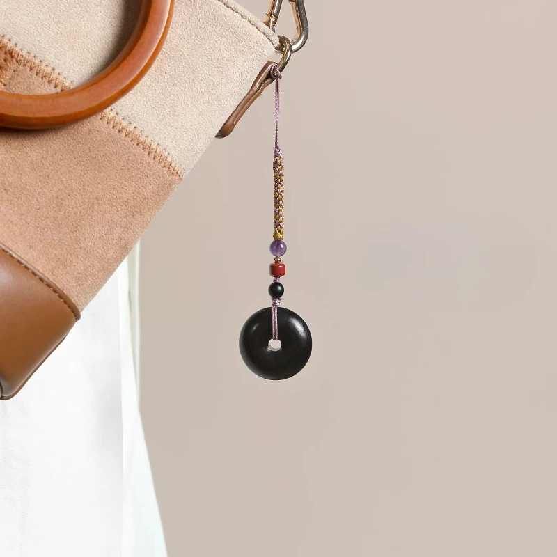 Ebony Wood Peace Buckle Pendant Phone Chain Women's Bag Charm USB Drive Anti-lost Pendant Car Ornament Keychain Gifts