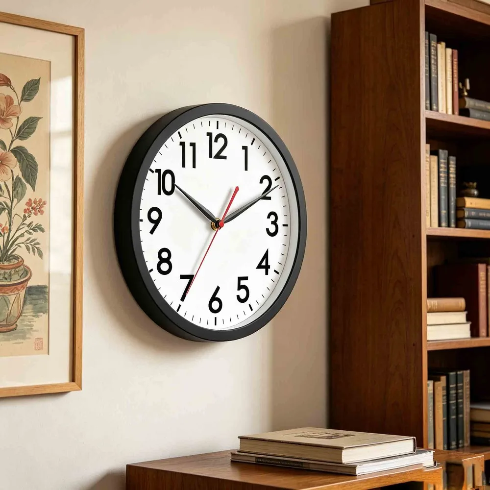 Minimalist Silent Round Quartz Wall Clock for Living Room, Bedroom, Dining Room and Meeting Room