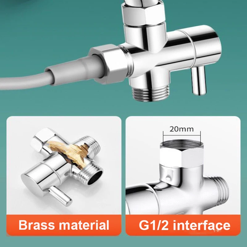 Brass T-adapter Diverter Valve G1/2 One In Two Out Water Splitter Handheld Bidet Sprayer Connector for Bathroom Toilet Shower