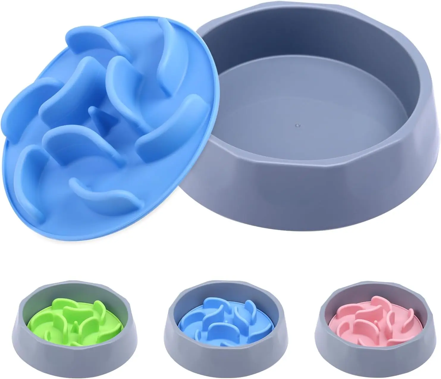 Slow Feeder Dog Bowls Insert, 2-in-1 Slow Feeder Dog Bowls with Silicone Slow Feeder Insert,Anti-Choking Puzzle Food Bowl