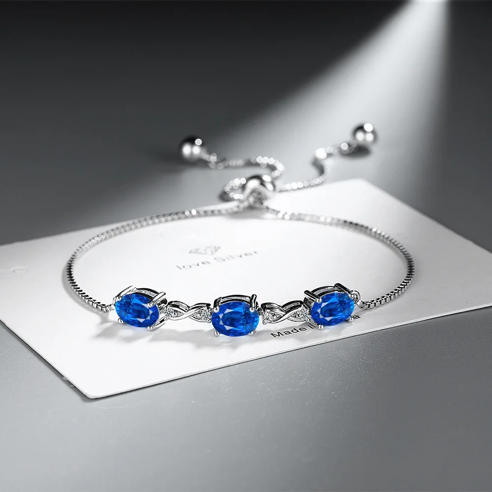925 Sterling Silver Light Luxury Royal Blue Zircon Full Diamond Bracelet Birthday Anniversary Party Gift