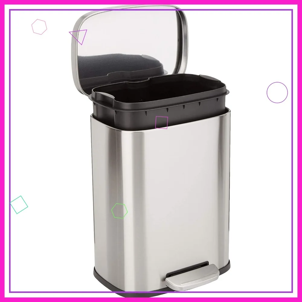 

Stainless Steel Trash Can with Soft-Close Pedal, 12L Capacity, Satin Nickel Finish for Kitchen or Office