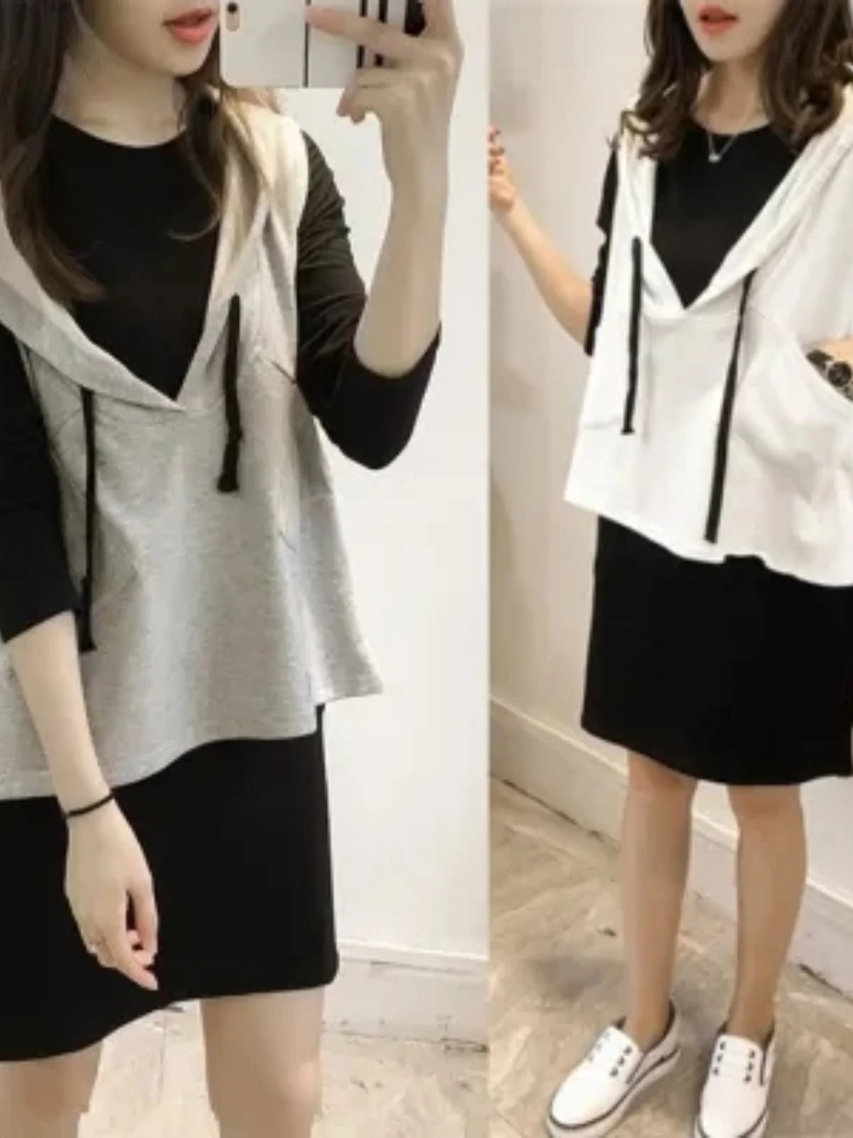 

Свободная длинная футболка Sve Bla Dr, женская модная толстовка с капюшоном, жилет, комплект из двух предметов, повседневный модный осенний наряд больших размеров