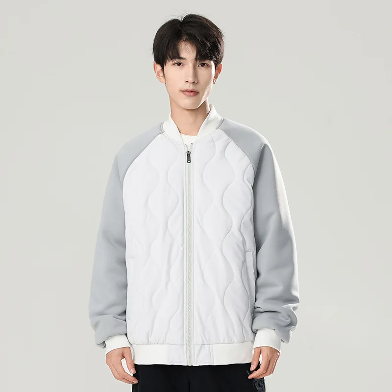 Autumn Winter Man Jacket Contrast Color Patchwork Zipper Male Outerwear Stand Collar Long Sleeve Thicken Windproof Men Coat