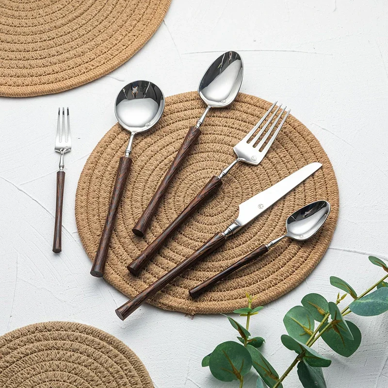 6Pcs 304 Stainless Steel Cutlery Set, Waist Handle, Dinner Knife Fork Spoon Tea Spoon Mirror Polished Tableware Western Flatware