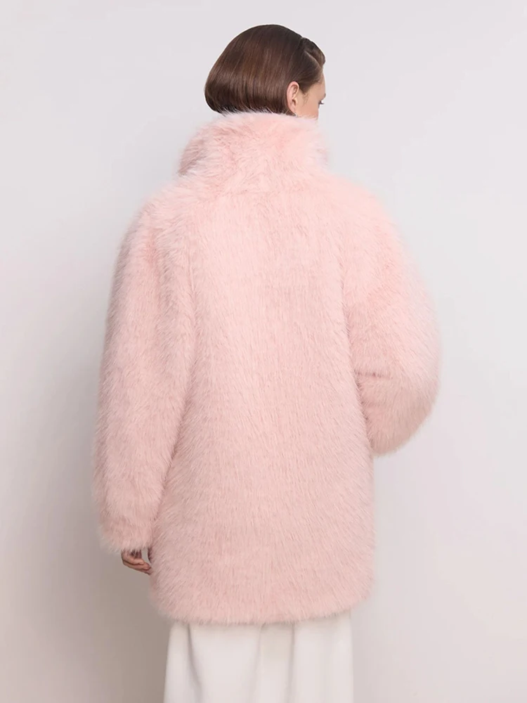 Zadorin luxo inverno branco rosa casaco de pele do falso mulher longo oversized turn down collar jaqueta de pele peluda das mulheres casaco de pele do falso casacos