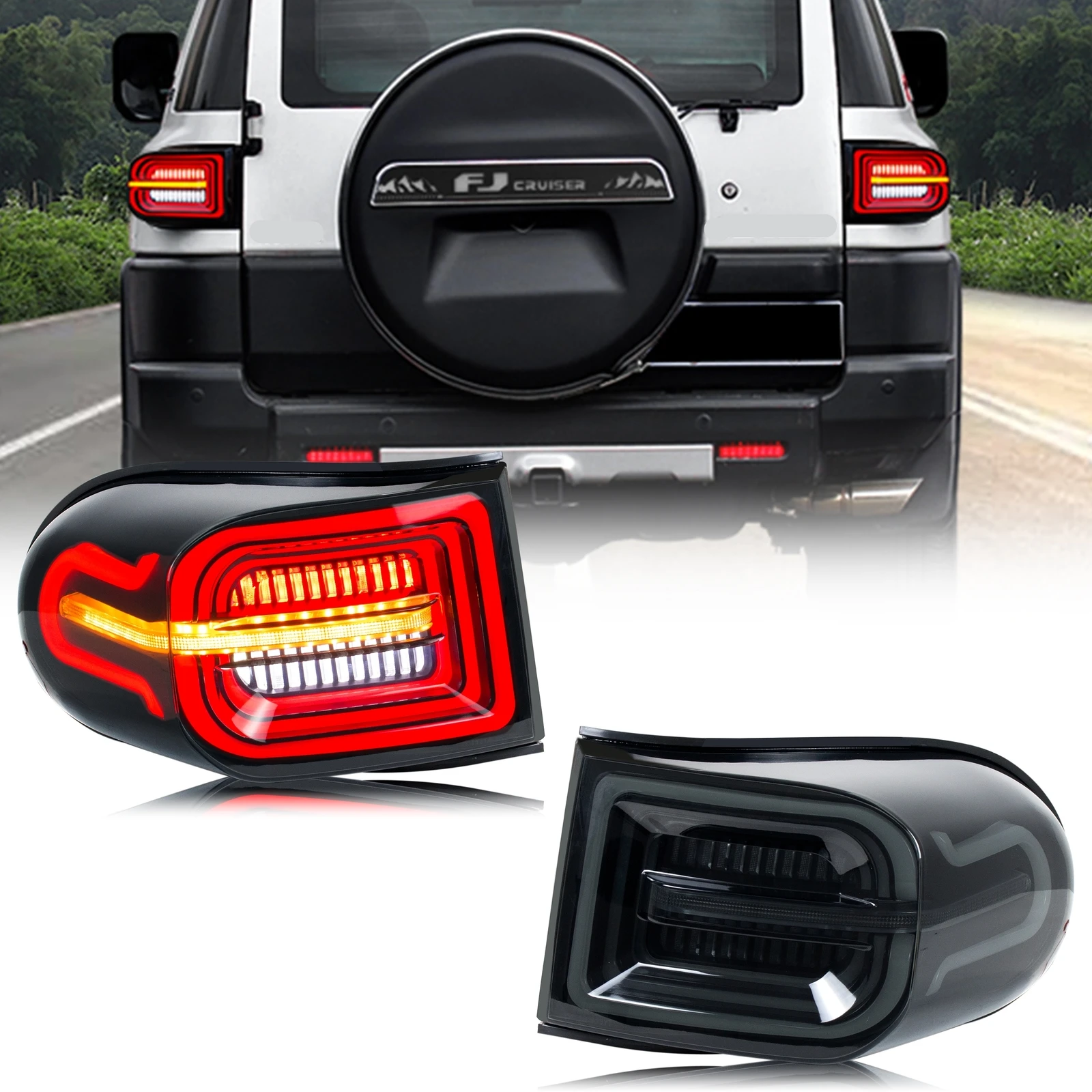 

LED Tail Lights Assembly for Toyota FJ Cruiser 2007-2020 Black Sequential Turn Signal Trunk Rear Brake Lamps Pair Assembly