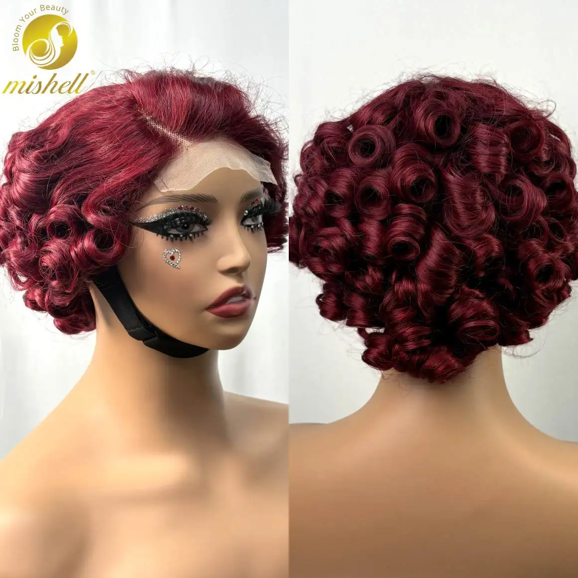 4x4 Transparent Lace Closure Burgundy 99J# Bouncy Curly Human Hair Wigs Short Side Part Loose Fumi Colored Bob Wigs for Women