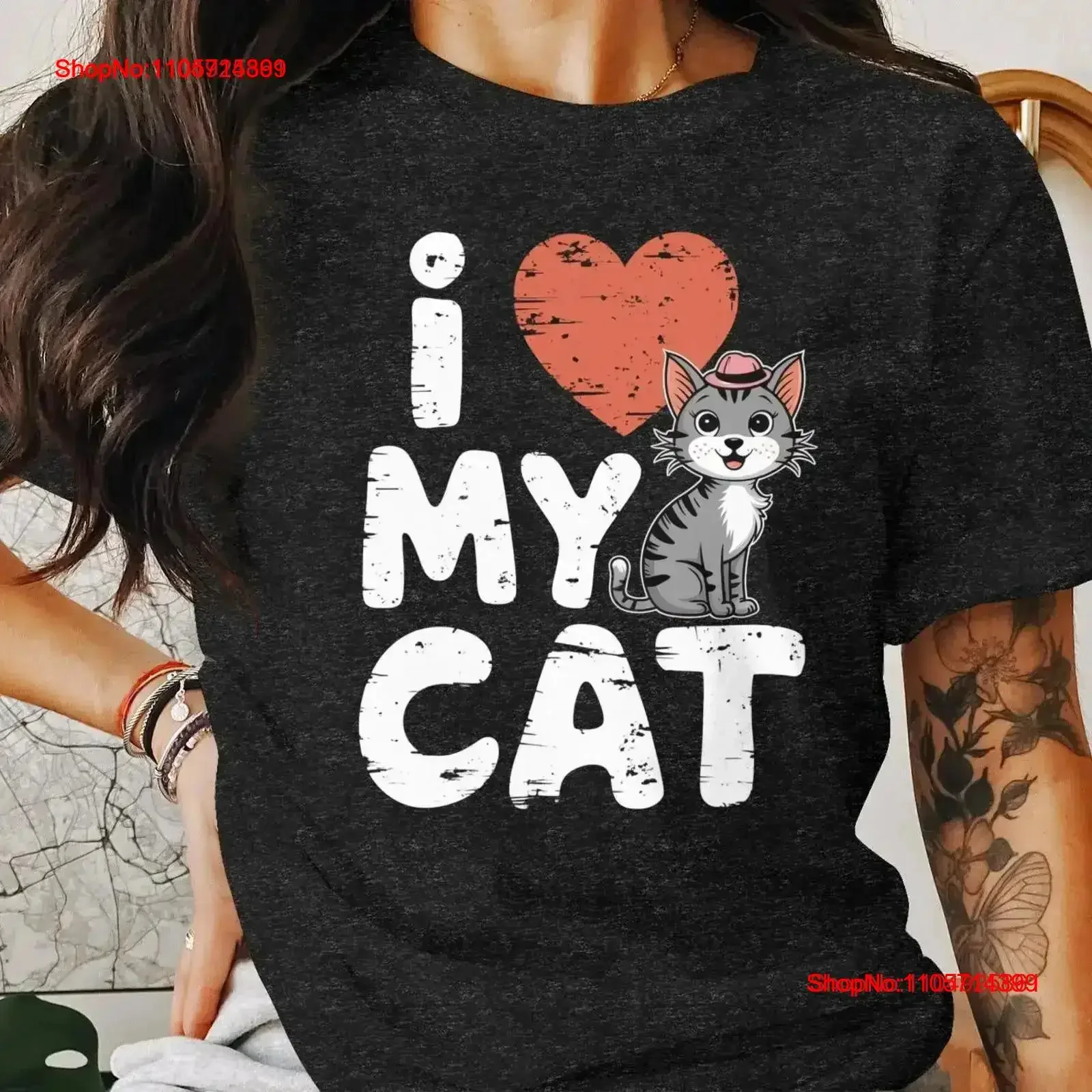 I Love My Cat T Shirt Cute Lover Adorable Feline Design Funny Pet Owner Lady vintage Washed graphic fashion Soft homme vintage