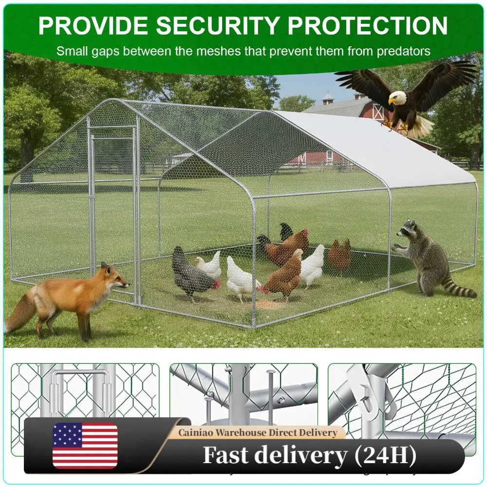 

Большой курятник 9,84x13,12x6,56 футов с крышкой, корпус для манежа для курицы в форме шпиля для использования на открытом воздухе и на двороде