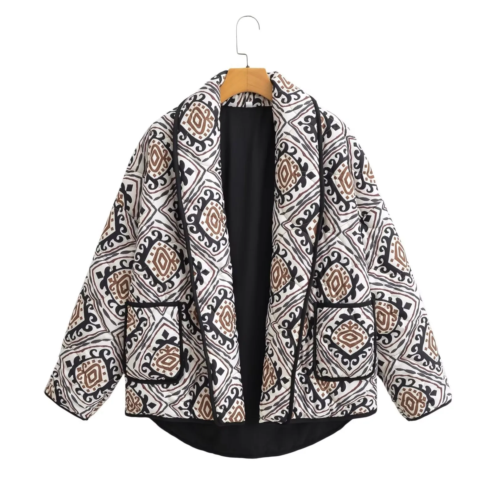 

Faionable Loose Long Sve Cotton Jaet Women's Print Outerwear Autumn 2023 Knitted Regular Thin No Brand