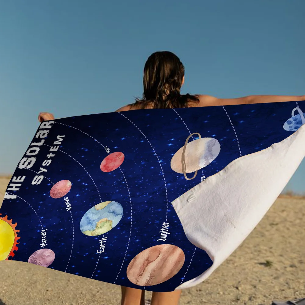 Solar System Milky Way Universe Infographic Microfiber Beach Towel Absorbent Quick Dry Soft Yoga Swimming Resort Mountain Towel