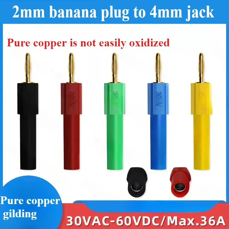 5PCS  Gold Plated 2MM Mini Male Banana Plug To 4MM Female Jack Connector Adapter 2MM To 4MM