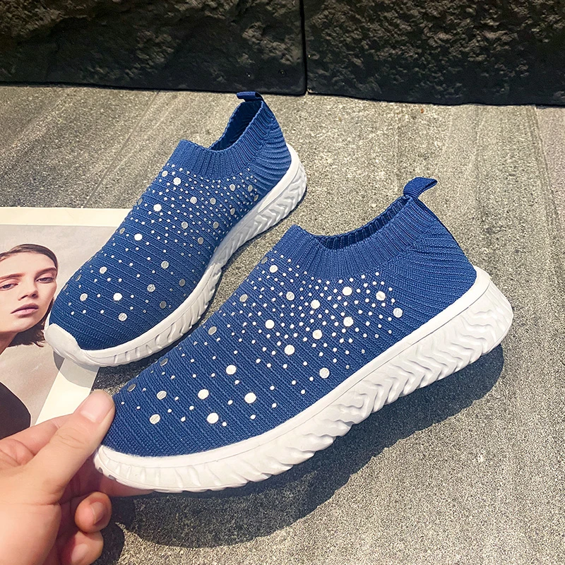 Women's Single Shoes Summer New Mid-heel Knitted Polka Dot Set Sports Shoes Casual Comfort Lightweight Non-slip Cloth Shoes