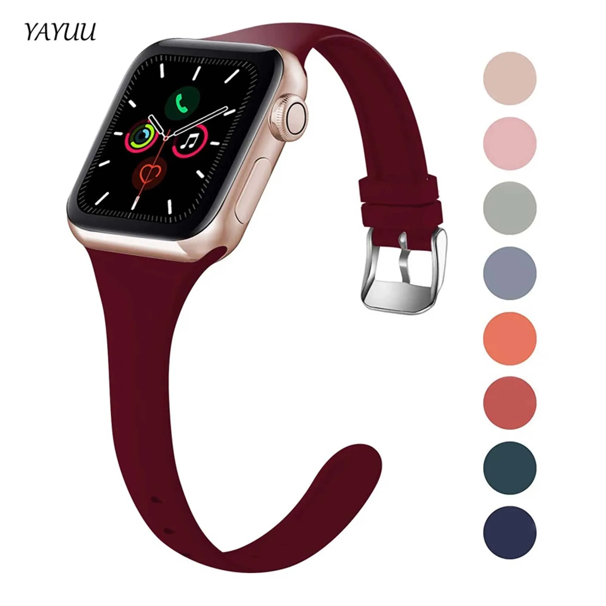 

YAYUU Silicone Bands For Apple Watch 38mm 41mm 40mm 42mm Thin Slim Narrow Soft Strap for iWatch Series 10 9 8 7 6 5 4 3 2 1 SE