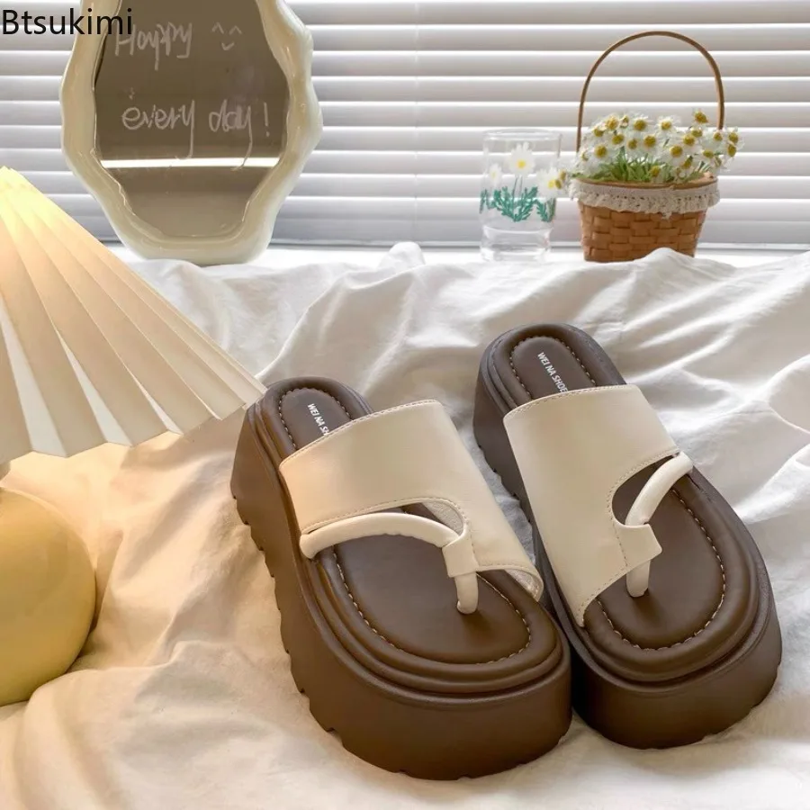 New 2026 Women's Platform Thick Bottom Slippers Summer Fashion Clip Toe Height Increase Slide Ladies Casual Beach Vacation Shoes
