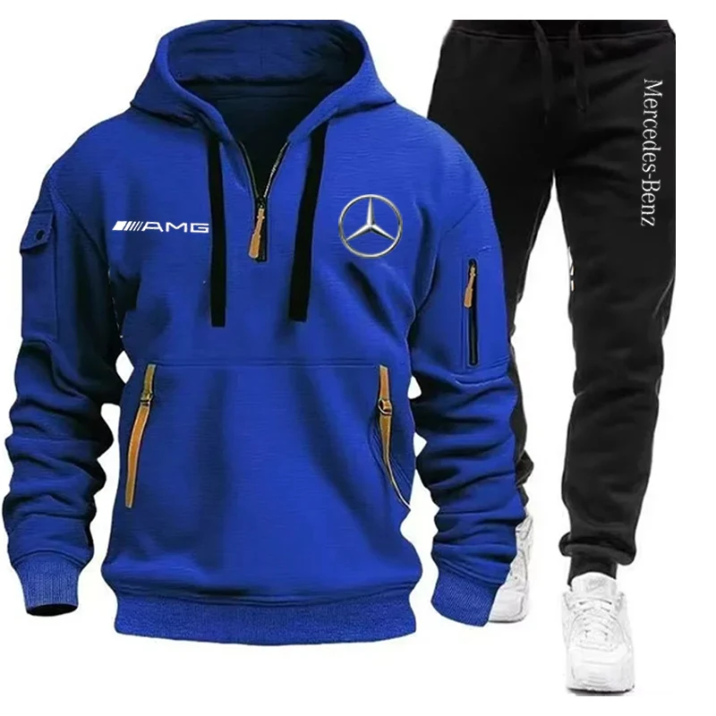 

2025 New Mercedes Benz Men's Autumn/Winter Zip-up Hoodie; Pants Suit Casual Men's Sportsw Warm