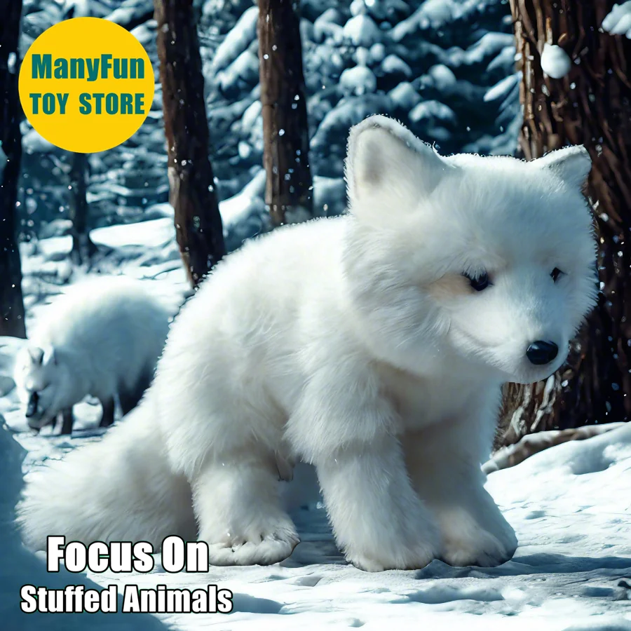 

Lifelike Polar Fox Stuffed Animal - Realistic Arctic Fox Plush Toy, Snow Fox Plushie, White Fox Doll Gift for Collectors