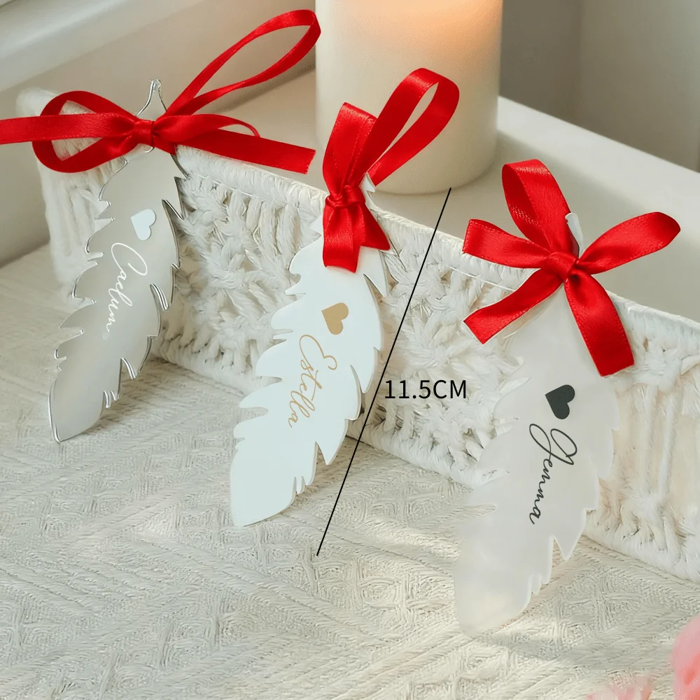 Custom Feather Hanging Ornament Personalised Feathers Acrylic Heart Name Tag Home Party Decoration Gifts Custom Name Ornaments