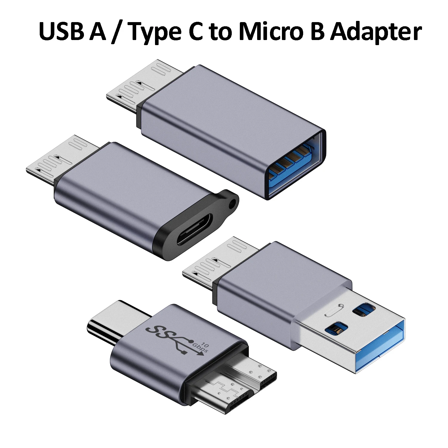 USB A/Type C to Micro B Data Transfer Converter USB3.1 Gen2 Mini Adapter 10Gbps High Speed Connector for Macbook Hard Disk Phone