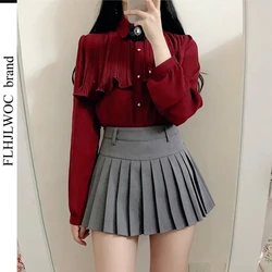 2026 Spring Women's Cute Sweet Vintage Ruffled Tops Hot Sales Button Elegant Formal Shirts Blouses White 12016