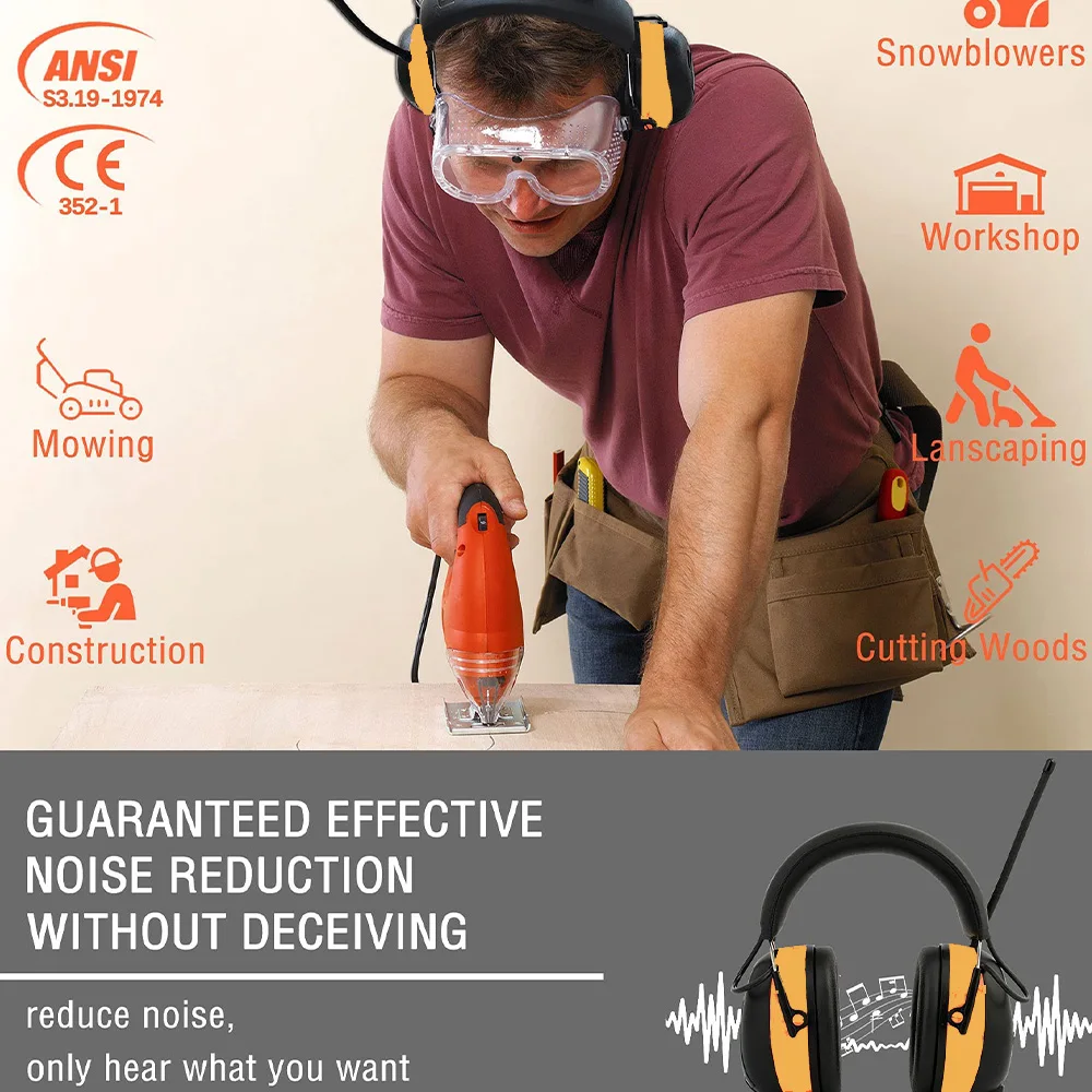 غطاء أذن للتصوير AM FM وراديو سماعة الرأس للحماية من الضوضاء وواقي مريح للسمع مع شاشة رقمية بلوتوث