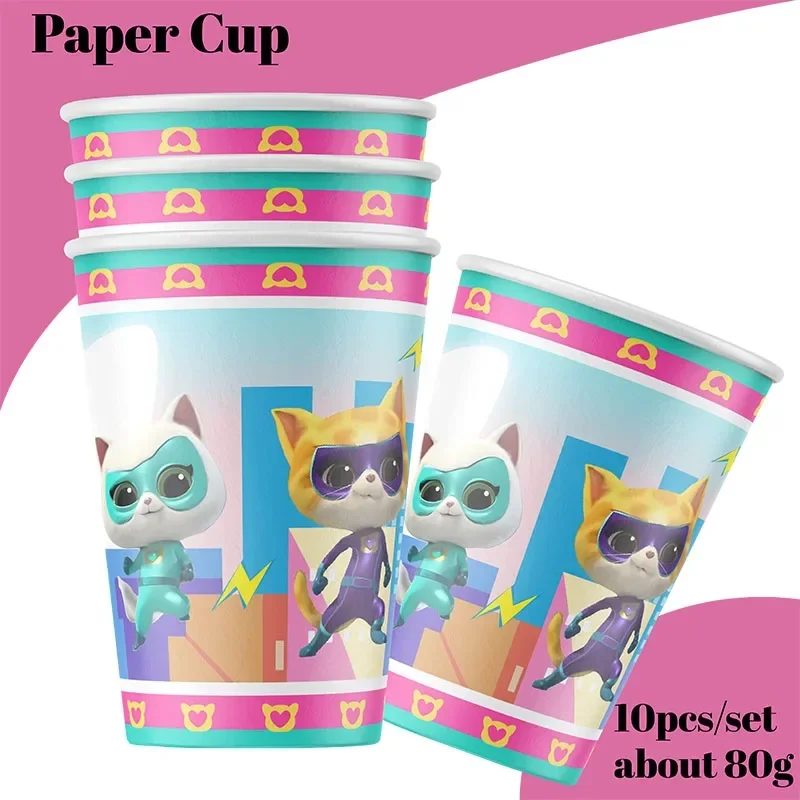 Superkitties Theme Birthday Party Decorations Cake Topper Birthday CUP PLATE Straw Swirls Stickers  KidsParty Supplies Decor